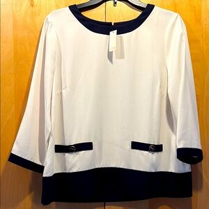 NWT Talbots Black and Cream Dressy Blouse Medium